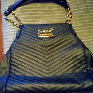 Bebe Black Quited Tote Chevron Pattern